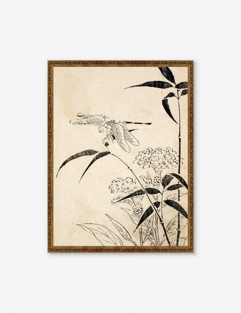Dragonfly, Coxcomb And Bamboo Print By Miyazaki Yūzen